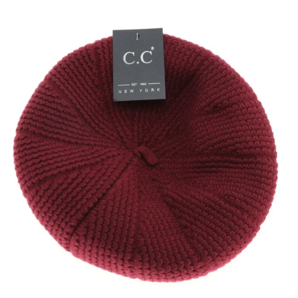 Women’s Burgundy Scalloped Pattern Adjustable Beret Hat NWT - (#0002)